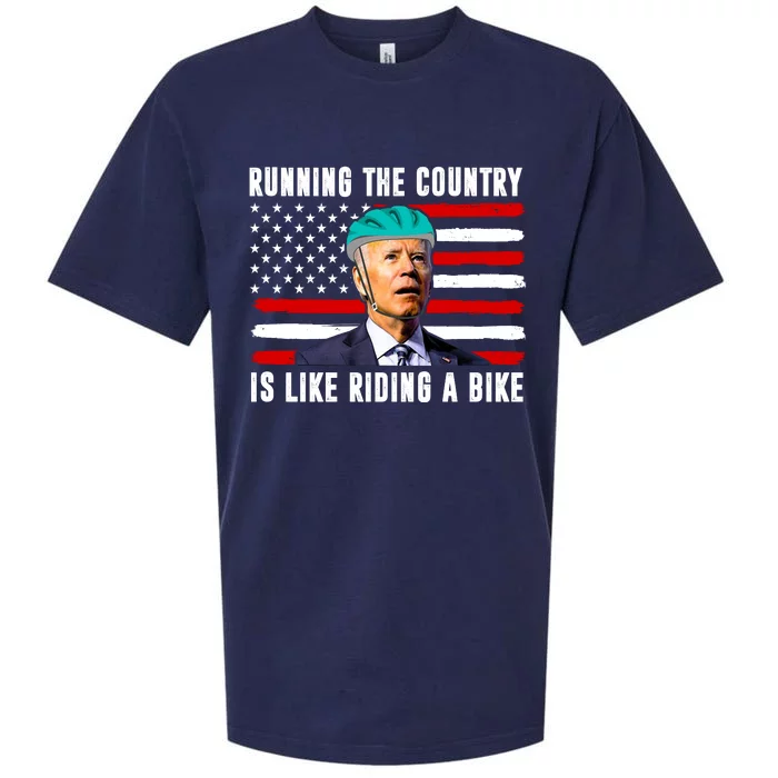 Running The Country Is Like Riding A Bike Funny Biden Sueded Cloud Jersey T-Shirt