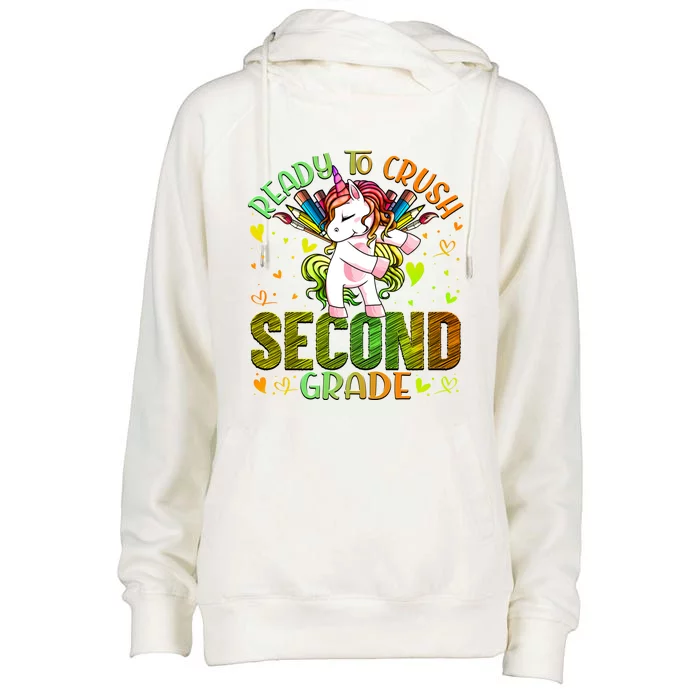 Ready To Crush Second 2Nd Grade Back To School Unicorn Gift Womens Funnel Neck Pullover Hood