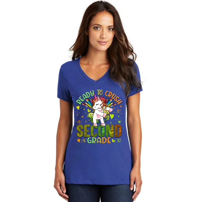 Ready To Crush Second 2Nd Grade Back To School Unicorn Gift Women's V-Neck T-Shirt