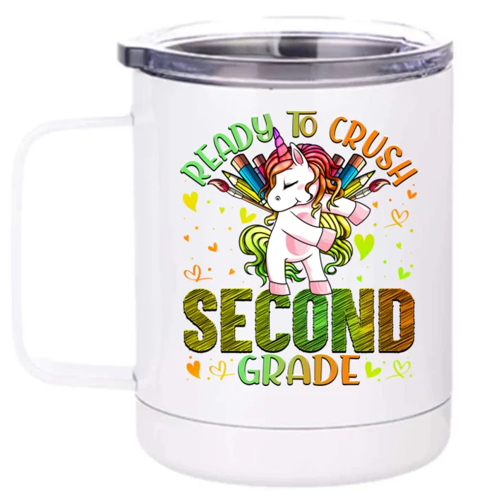 Ready To Crush Second 2Nd Grade Back To School Unicorn Gift Front & Back 12oz Stainless Steel Tumbler Cup