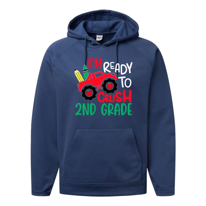 Ready To Crush First Grade 1st Day Of School Monster Truck Gift Performance Fleece Hoodie