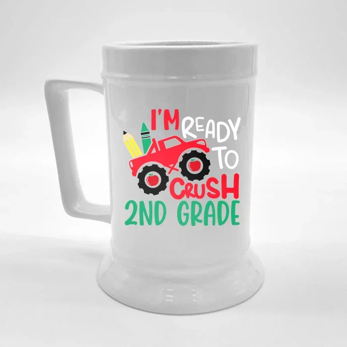 Ready To Crush First Grade 1st Day Of School Monster Truck Gift Front & Back Beer Stein