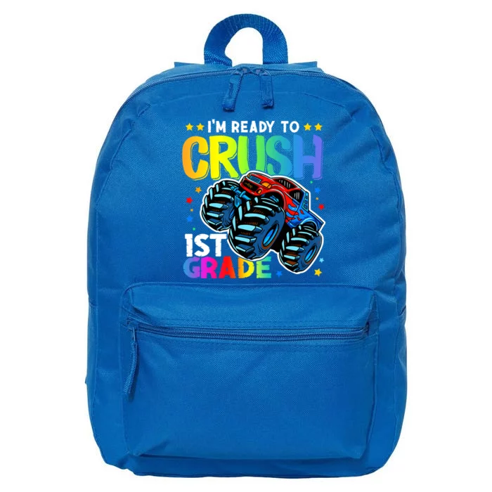 Ready To Crush First Grade 1st Day Of School Monster Truck Gift 16 in Basic Backpack