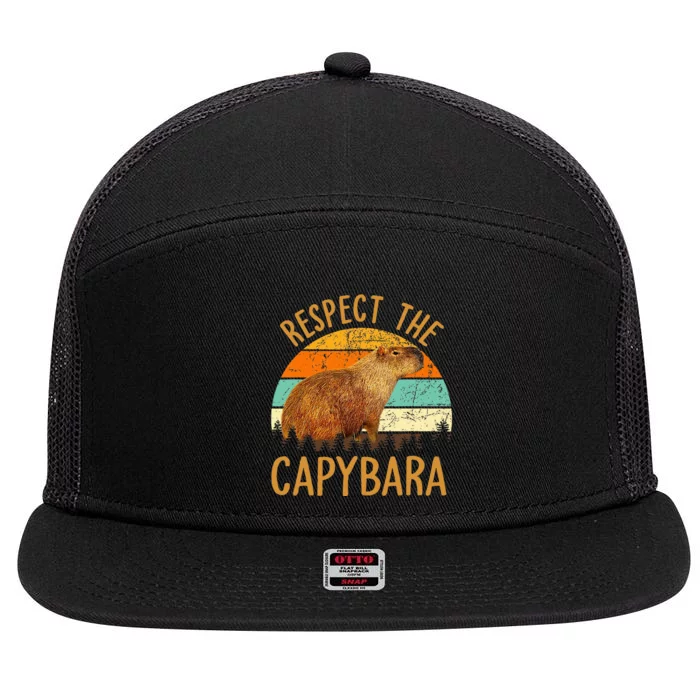 Respect The Capybara Animal Funny Capybara Lover 7 Panel Mesh Trucker Snapback Hat