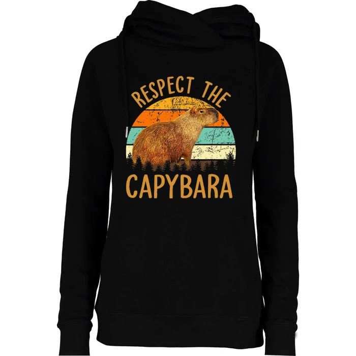 Respect The Capybara Animal Funny Capybara Lover Womens Funnel Neck Pullover Hood