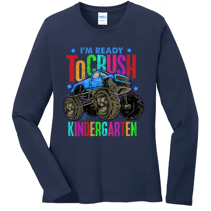 Ready To Crush Kindergarten Monster Truck Back To School Boy Ladies Long Sleeve Shirt