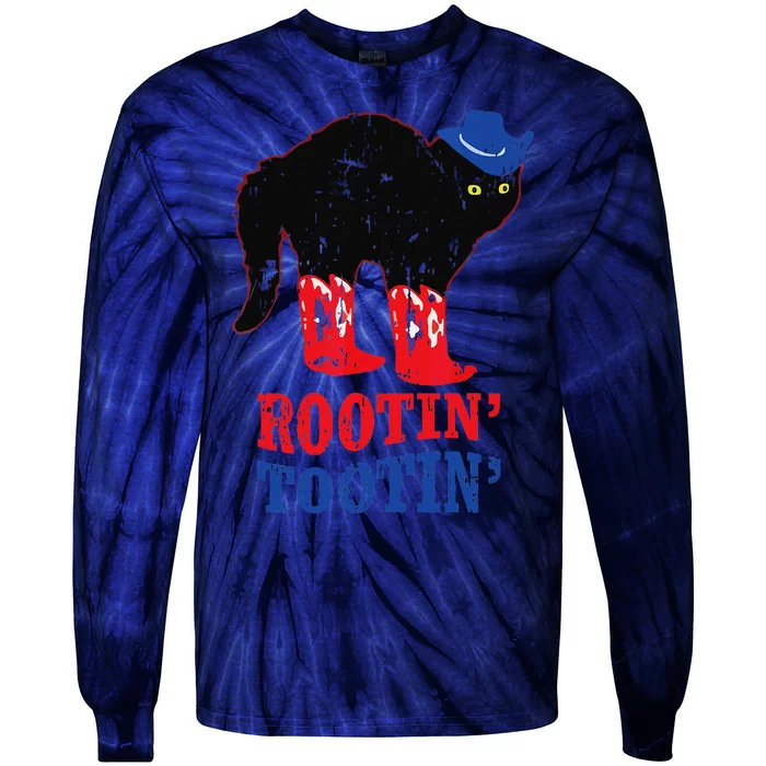 Rootin Tootin Cowboy Cat Funny Apparel Vintage Tie-Dye Long Sleeve Shirt