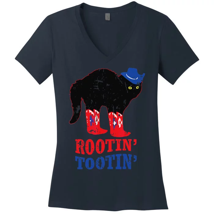 Rootin Tootin Cowboy Cat Funny Apparel Vintage Women's V-Neck T-Shirt