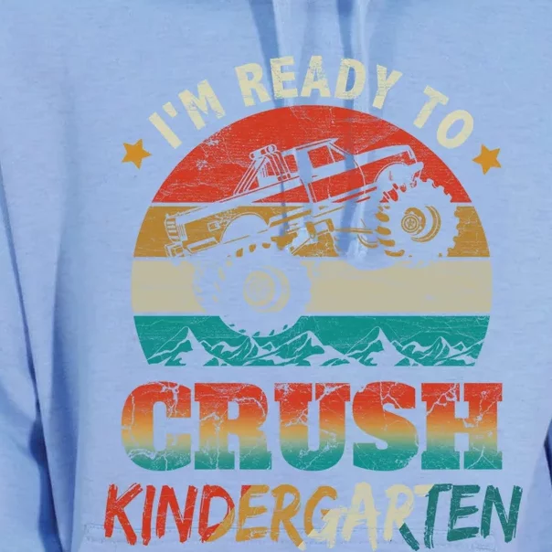 Ready To Crush Kindergarten Back To School Monster Truck Boy Funny Gift Unisex Surf Hoodie