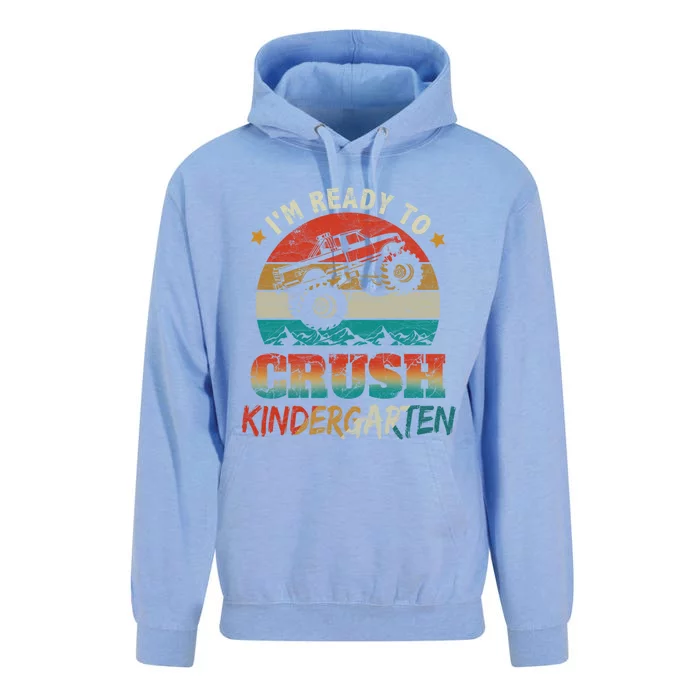 Ready To Crush Kindergarten Back To School Monster Truck Boy Funny Gift Unisex Surf Hoodie