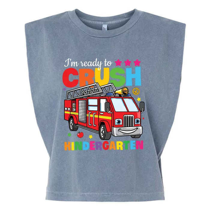 Ready To Crush Kindergarten Fire Truck Back To School Garment-Dyed Women's Muscle Tee