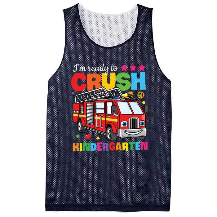 Ready To Crush Kindergarten Fire Truck Back To School Mesh Reversible Basketball Jersey Tank