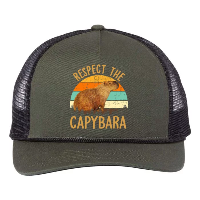 Respect The Capybara Animal Funny Capybara Lover Retro Rope Trucker Hat Cap