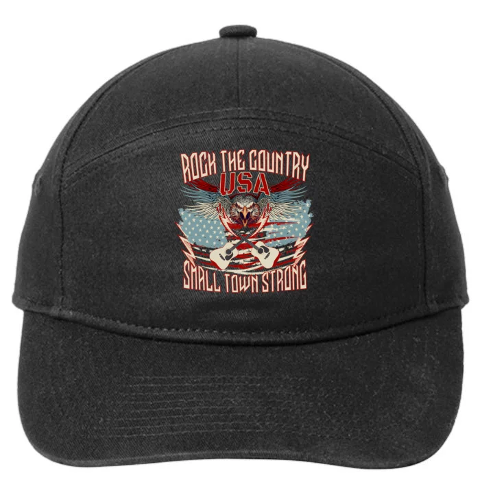 Rock The Country Music Small Town Strong America Flag Eagle 7-Panel Snapback Hat