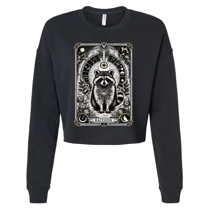 Raccoon Tarot Card Racoon Mystic Occult Raccoon Cropped Pullover Crew