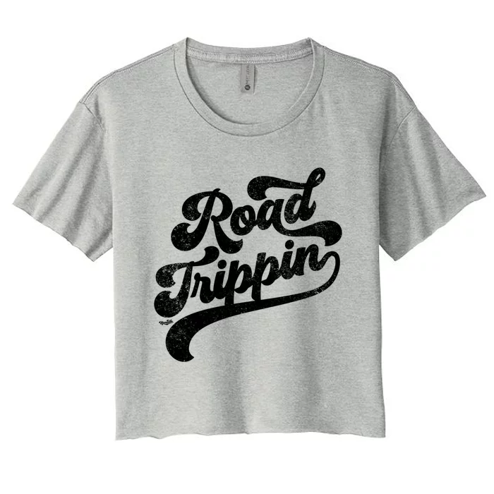 Road Trippin Cool Retro Vintage Road Trip Distressed Cool Gift Women's Crop Top Tee