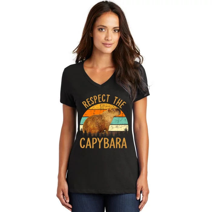 Respect The Capybara Animal Funny Capybara Lover Women's V-Neck T-Shirt