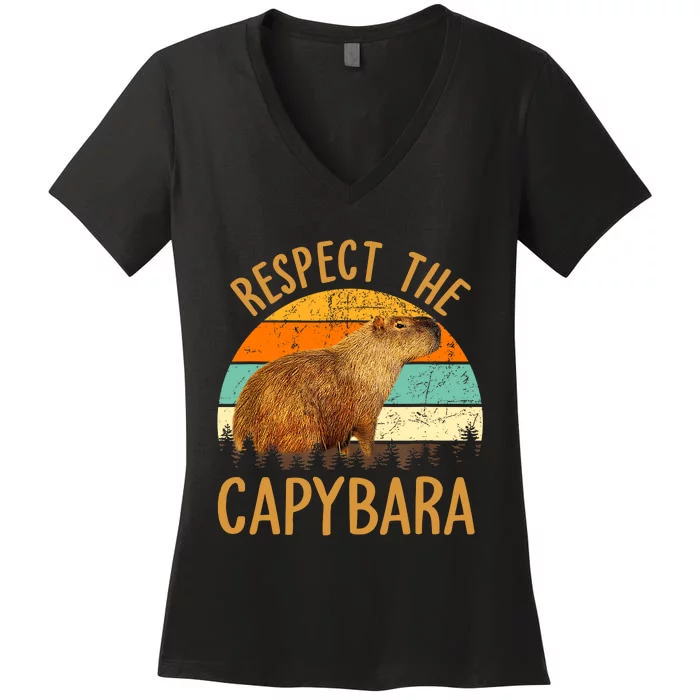 Respect The Capybara Animal Funny Capybara Lover Women's V-Neck T-Shirt