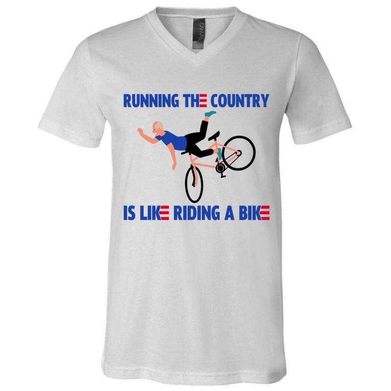 Running The Country Is Like Riding A Bike Funny Biden Falls Off Bike V-Neck T-Shirt