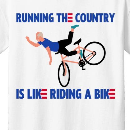 Running The Country Is Like Riding A Bike Funny Biden Falls Off Bike Kids T-Shirt