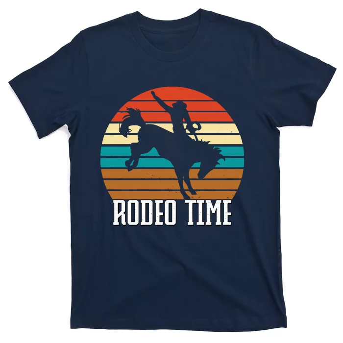 Rodeo Time Cowboy Wranglers Bucking Horse Retro Sunset T-Shirt