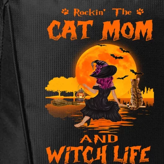 Rocking The Cat Mom And Witch Life Bengal Cat Halloween Gift City Backpack