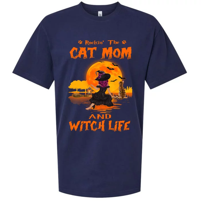 Rocking The Cat Mom And Witch Life Bengal Cat Halloween Gift Sueded Cloud Jersey T-Shirt