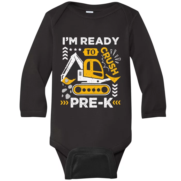 Ready To Crush Preschool Prek Construction Truck Boy Gift Baby Long Sleeve Bodysuit