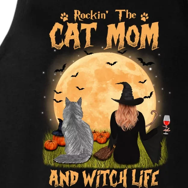 Rocking The Cat Mom And Witch Life Maine Coon Halloween Gift Ladies Tri-Blend Wicking Tank