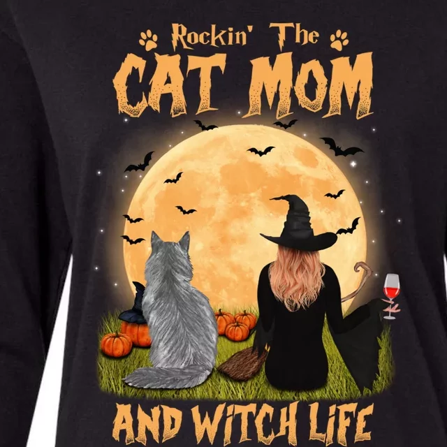 Rocking The Cat Mom And Witch Life Maine Coon Halloween Gift Womens Cotton Relaxed Long Sleeve T-Shirt