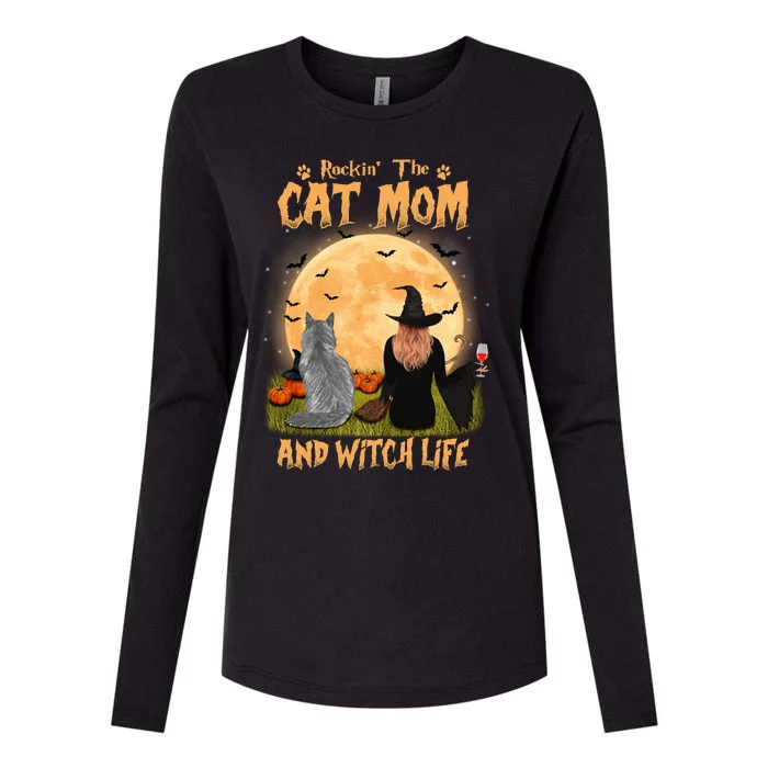 Rocking The Cat Mom And Witch Life Maine Coon Halloween Gift Womens Cotton Relaxed Long Sleeve T-Shirt