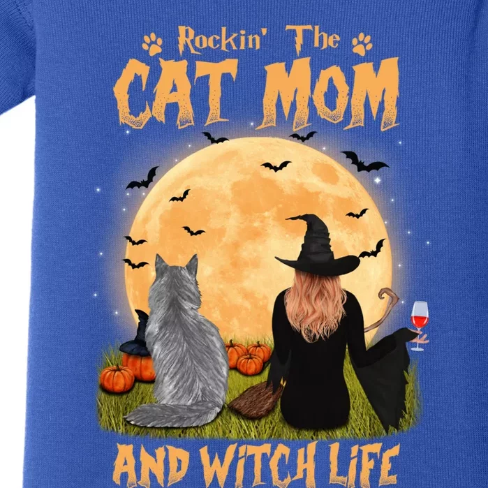 Rocking The Cat Mom And Witch Life Maine Coon Halloween Gift Baby Bodysuit