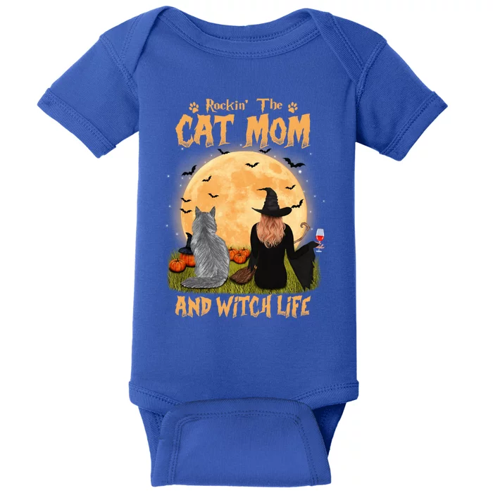 Rocking The Cat Mom And Witch Life Maine Coon Halloween Gift Baby Bodysuit