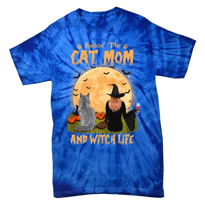 Rocking The Cat Mom And Witch Life Maine Coon Halloween Gift Tie-Dye T-Shirt