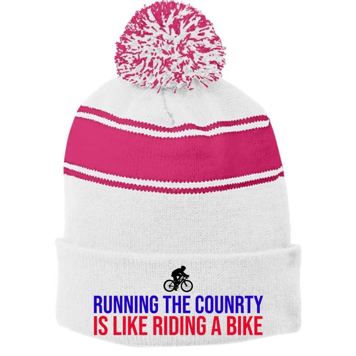 Running The Country Is Like Riding A Bike Joe Biden Funny Stripe Pom Pom Beanie