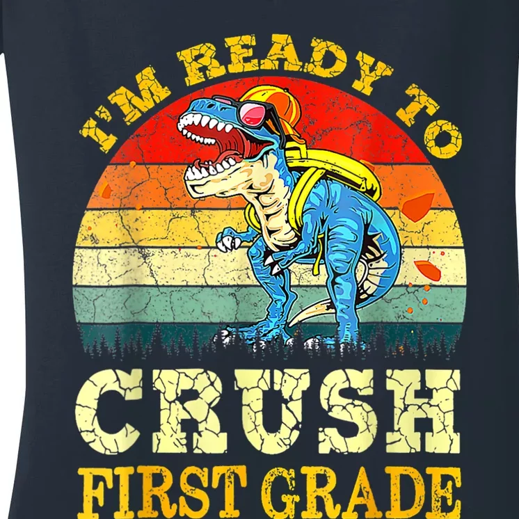 Ready To Crush Second First Grade Dinosaur Back To School Women's V-Neck T-Shirt