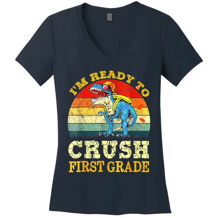 Ready To Crush Second First Grade Dinosaur Back To School Women's V-Neck T-Shirt