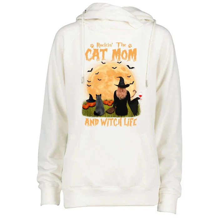 Rocking The Cat Mom Witch Life British Shorthair Halloween Cool Gift Womens Funnel Neck Pullover Hood