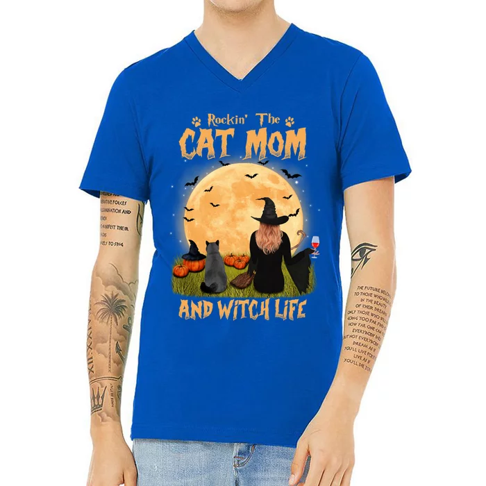 Rocking The Cat Mom Witch Life British Shorthair Halloween Cool Gift V-Neck T-Shirt