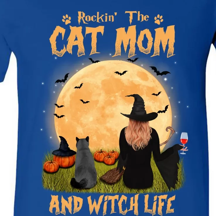 Rocking The Cat Mom Witch Life British Shorthair Halloween Cool Gift V-Neck T-Shirt