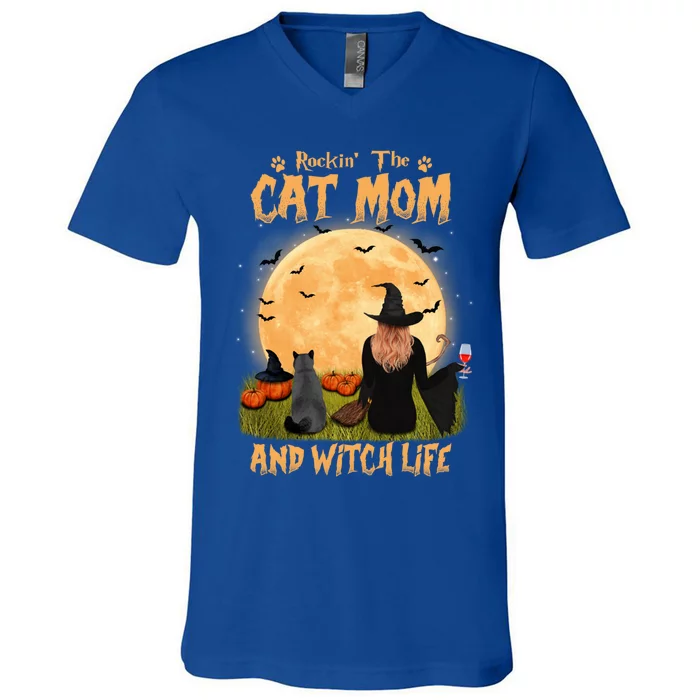 Rocking The Cat Mom Witch Life British Shorthair Halloween Cool Gift V-Neck T-Shirt