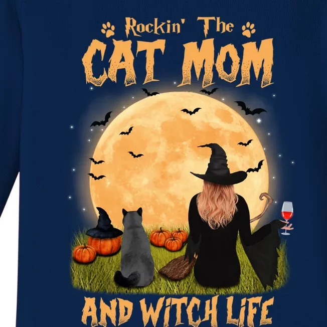 Rocking The Cat Mom Witch Life British Shorthair Halloween Cool Gift Baby Long Sleeve Bodysuit