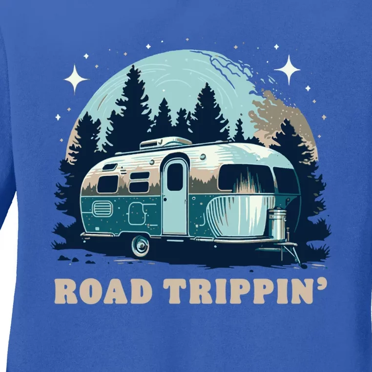 Road Trippin Camper Rv Camping Nature Forest And Mountains Gift Ladies Long Sleeve Shirt