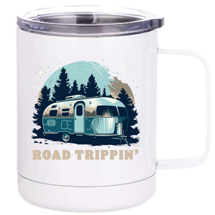 Road Trippin Camper Rv Camping Nature Forest And Mountains Gift Front & Back 12oz Stainless Steel Tumbler Cup