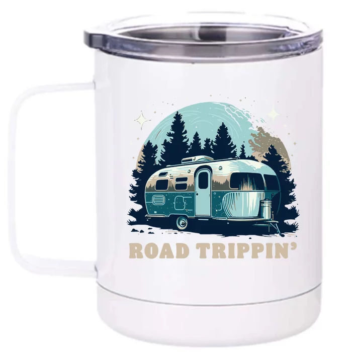 Road Trippin Camper Rv Camping Nature Forest And Mountains Gift Front & Back 12oz Stainless Steel Tumbler Cup