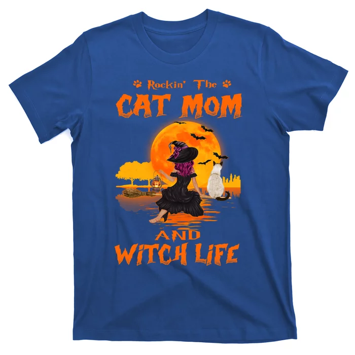 Rocking The Cat Mom Witch Life Siamese Cat Halloween Funny Gift T-Shirt