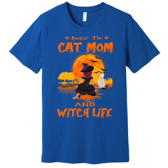 Rocking The Cat Mom Witch Life Siamese Cat Halloween Funny Gift Premium T-Shirt