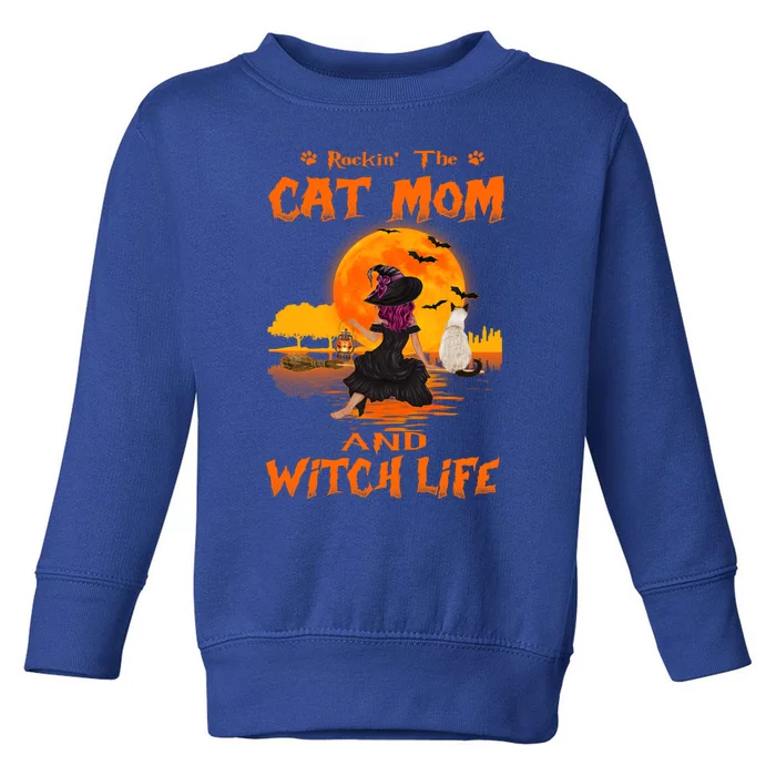 Rocking The Cat Mom Witch Life Siamese Cat Halloween Funny Gift Toddler Sweatshirt