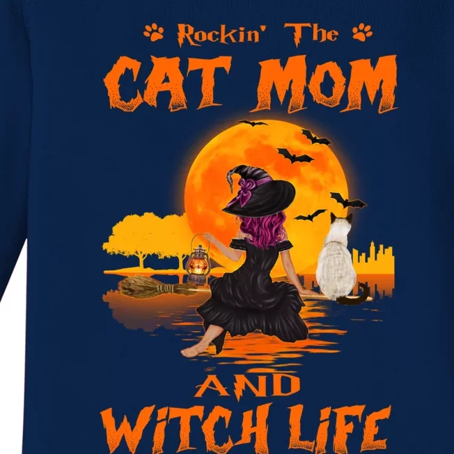 Rocking The Cat Mom Witch Life Siamese Cat Halloween Funny Gift Baby Long Sleeve Bodysuit