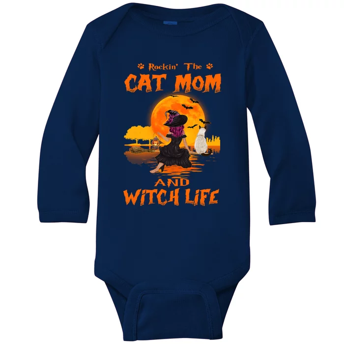 Rocking The Cat Mom Witch Life Siamese Cat Halloween Funny Gift Baby Long Sleeve Bodysuit